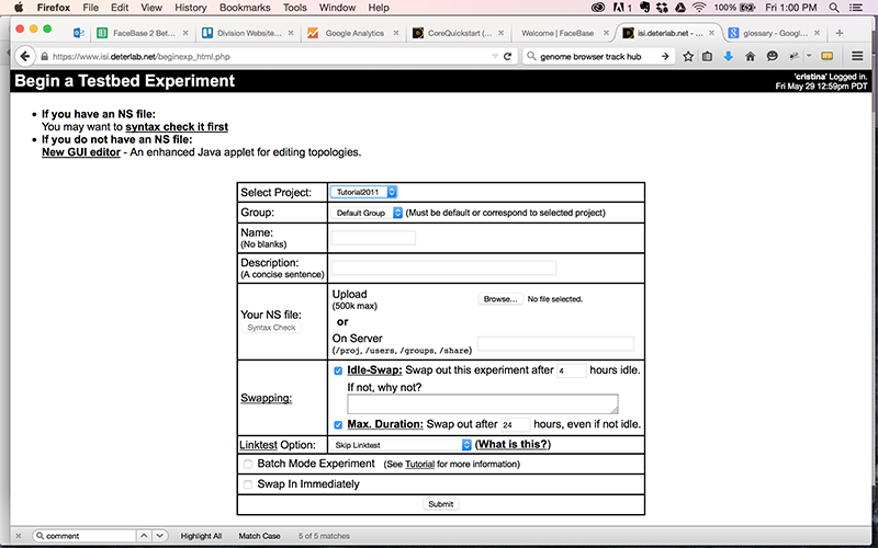 Screenshot of the Create an Experiment page in the DETERLab web interface.