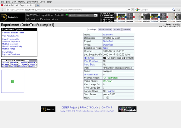 Screenshot of the Experiment page